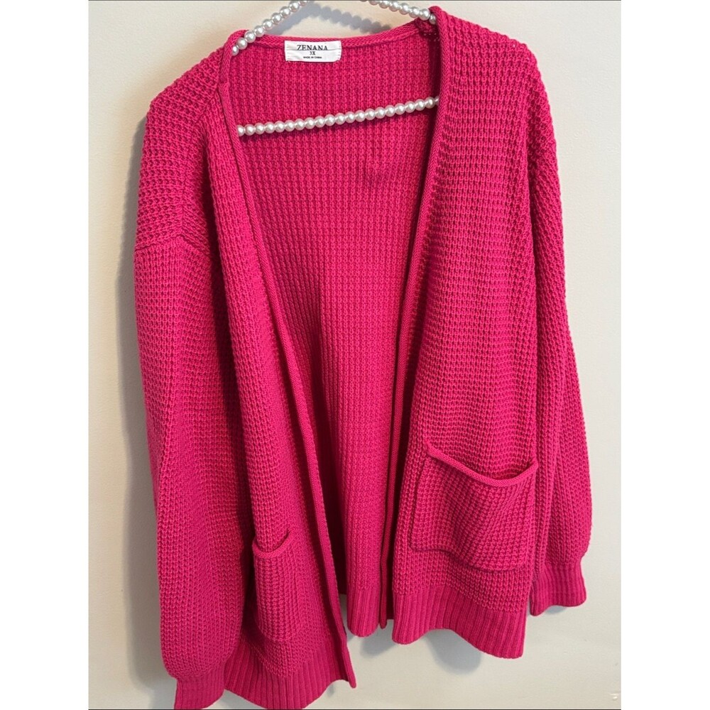 Zenana Hot Pink Open-Front Knit Cardigan size 3x
